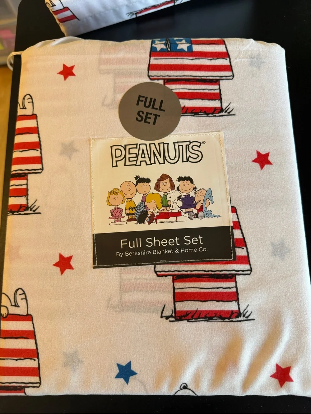 New Peanuts Snoopy Full Sheet Set Berkshire America USA Red/White/Blue Doghouse